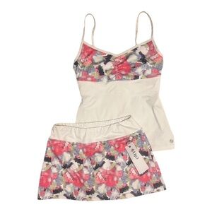 NWT Lija Tennis Golf Set Small White Multi Floral Skirt/Skort and Tank Top 2pc